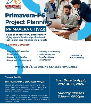 Oracle Primavera P6 Training Content Covered: